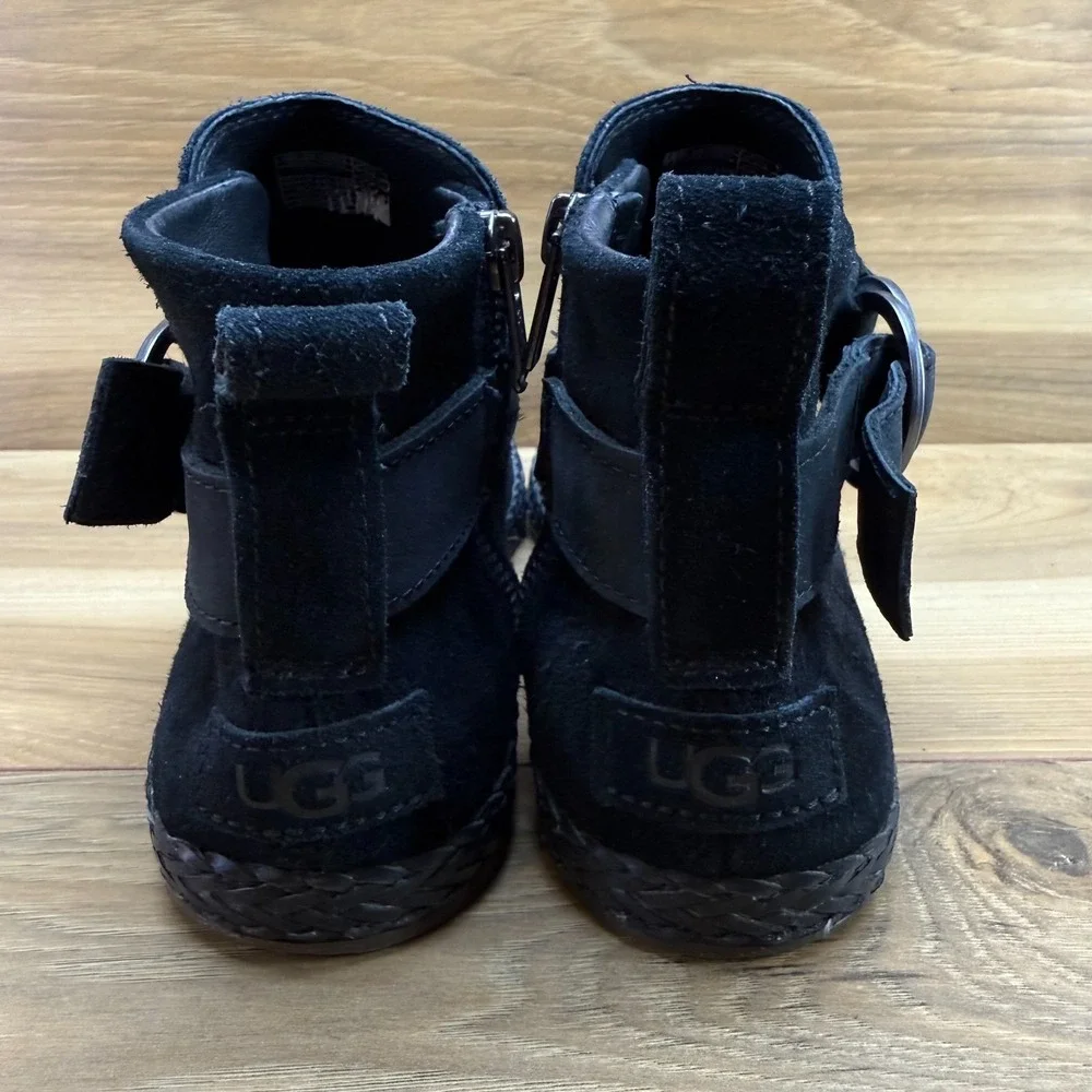 UGG Sloane Double Ring Ankle Boots Womens 7.5 Black Suede Braided Zipper